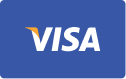 A blue rectangle with the VISA logo in white letters, featuring a small orange corner detail on the 