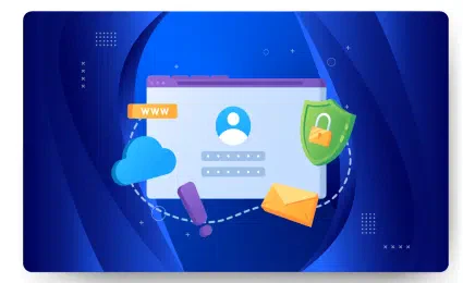 Digital security illustration featuring a user login screen, cloud, email, and shield with a lock, highlighted by an exclamation mark on a blue background. This visual emphasizes the importance of managed web hosting in safeguarding online environments.