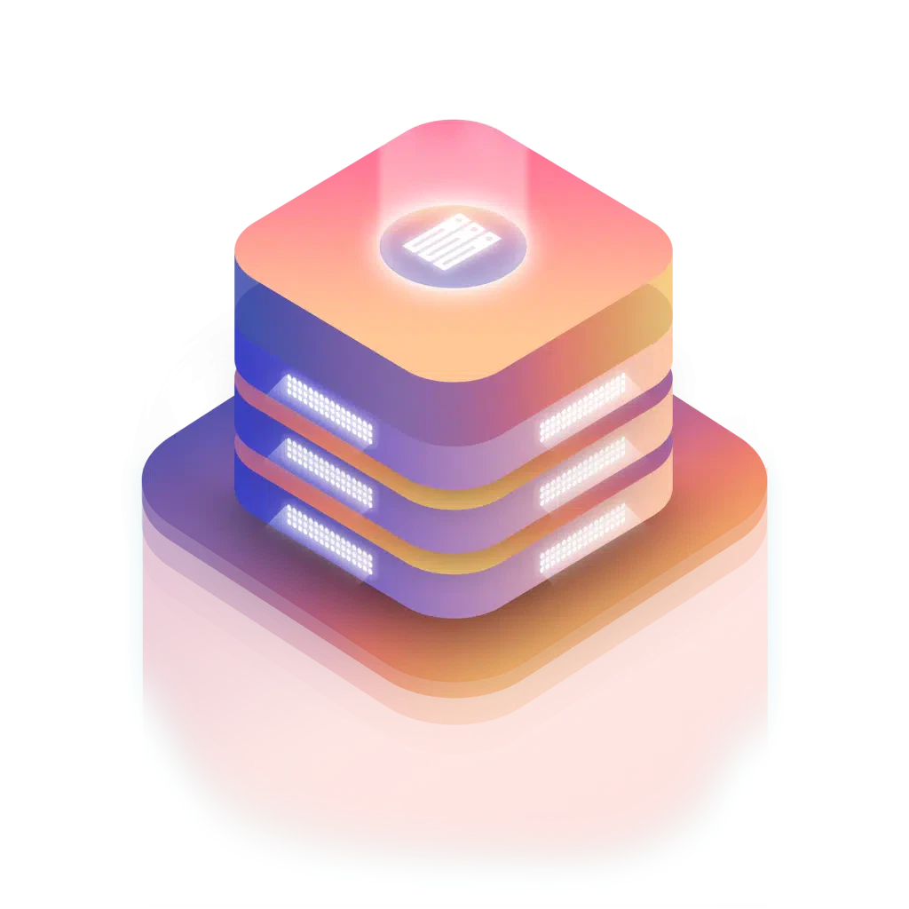 Illustration of a layered, glowing block with rounded edges, featuring illuminated horizontal lines and a digital display on top—evoking the sleek efficiency of managed web hosting—set against a gradient background.