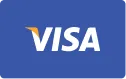 A blue rectangle with the VISA logo in white letters, featuring a small orange corner detail on the 