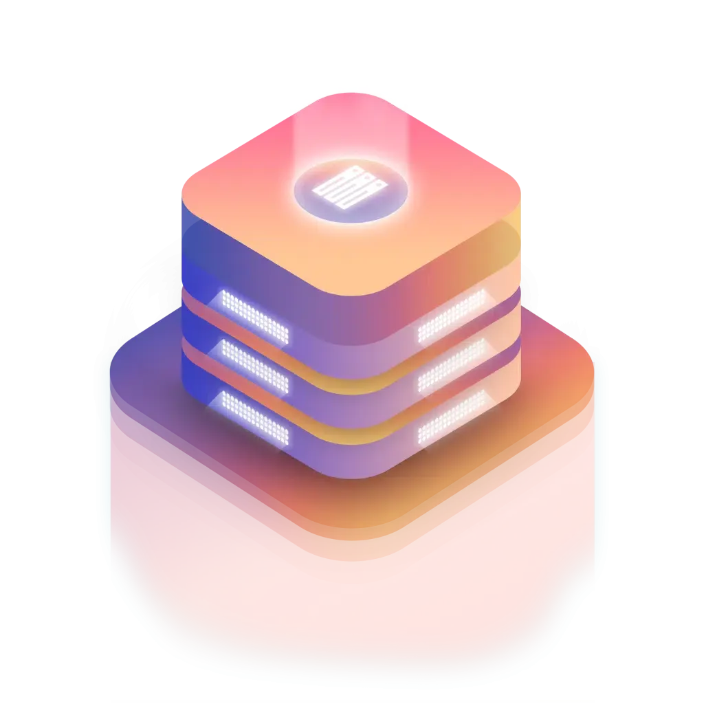 Illustration of a layered, glowing block with rounded edges, featuring illuminated horizontal lines and a digital display on top—evoking the sleek efficiency of managed web hosting—set against a gradient background.